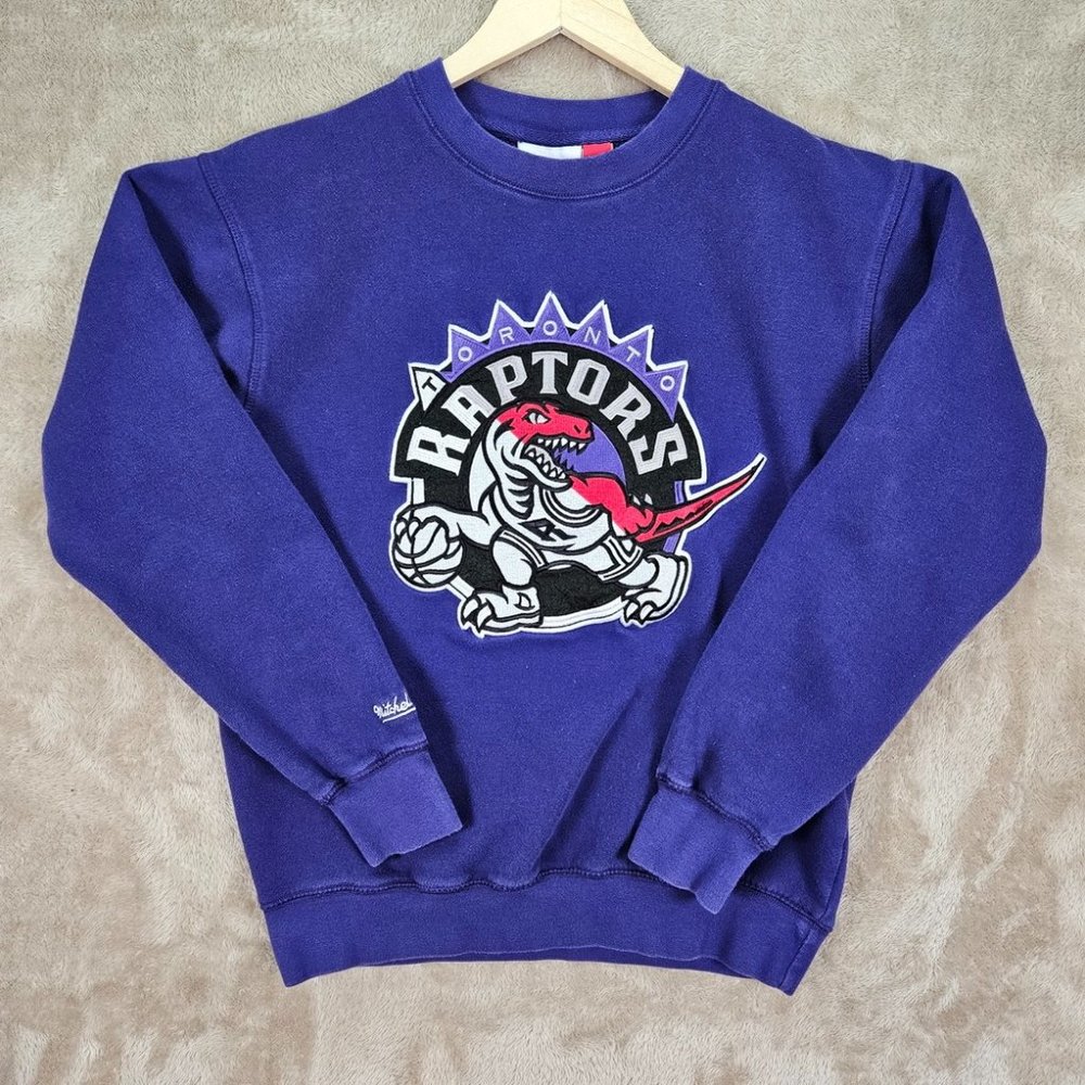 Rare Toronto Raptors Sweater Embroidered Logo Mitchell & Ness Men's Sz M Purple